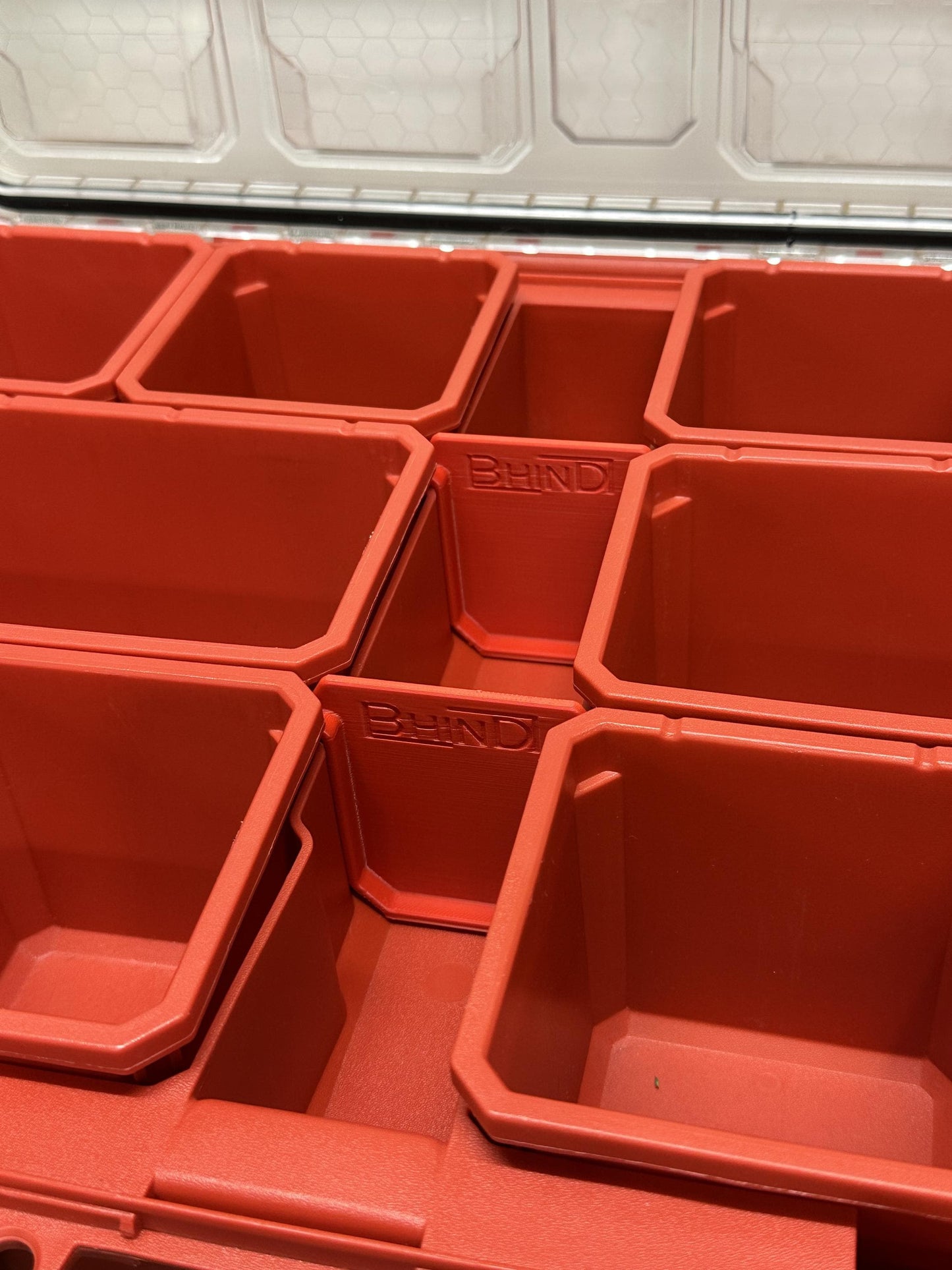 BHIND Center Bin Divider installed in Milwaukee PACKOUT organizer